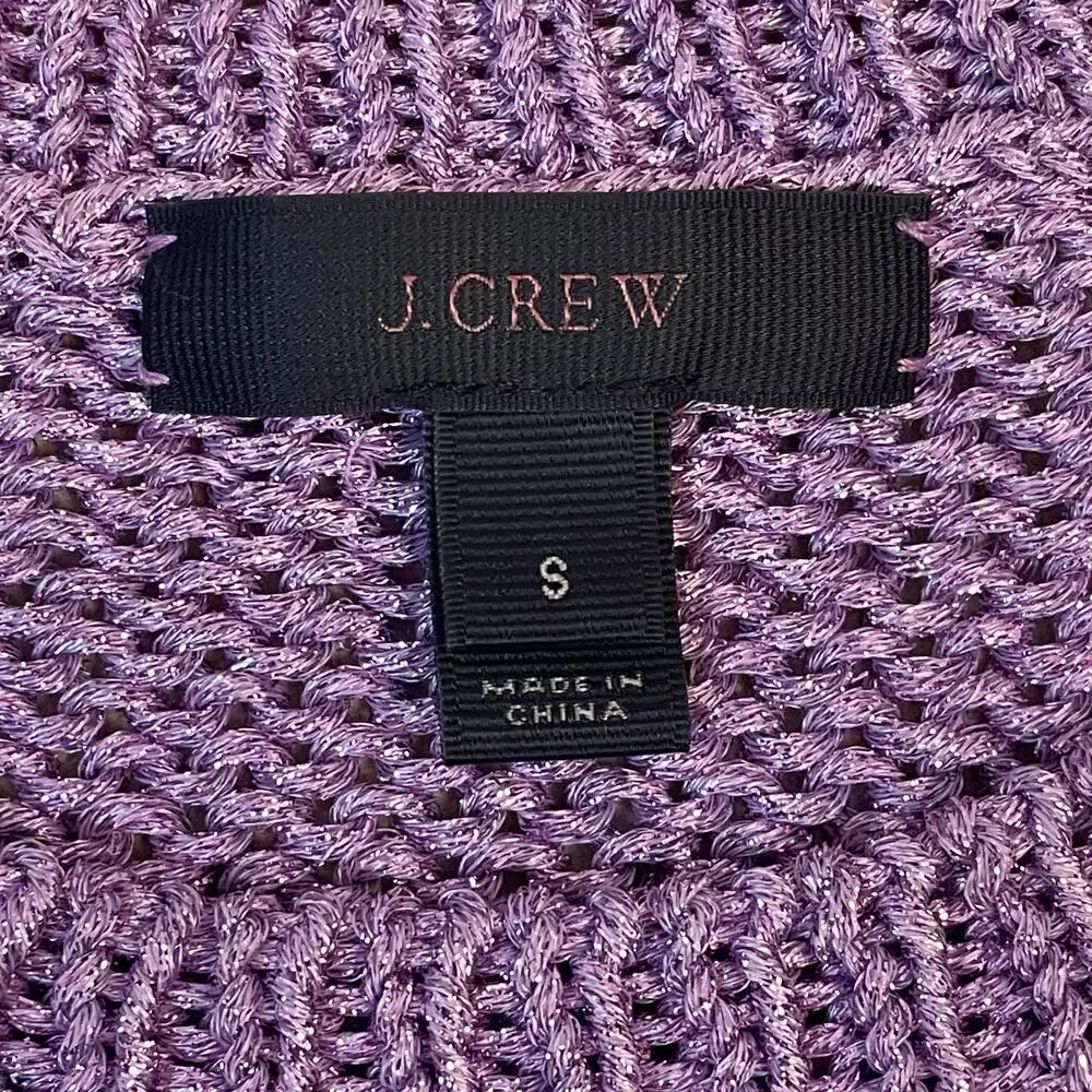 J.Crew Purple Metallic Side Slit Crewneck Sweater Womens Size S Shimmer